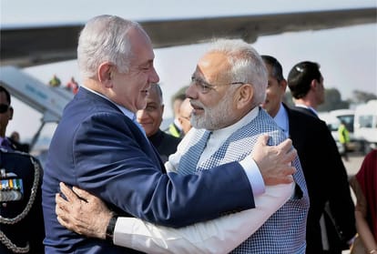 PM Modi Meet with Israel PM Benjamin Netanyahu at Teen Murti Haifa Chowk Delhi