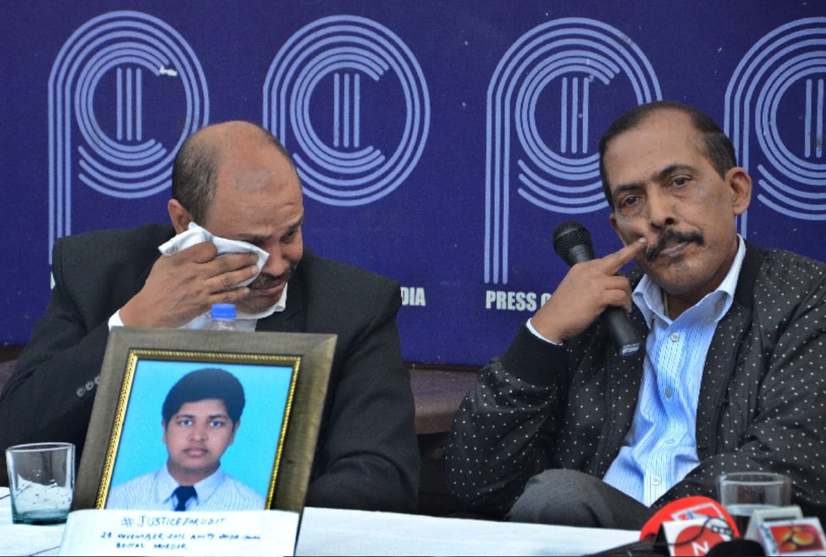 press conference of parents of dead students in amity university hostel