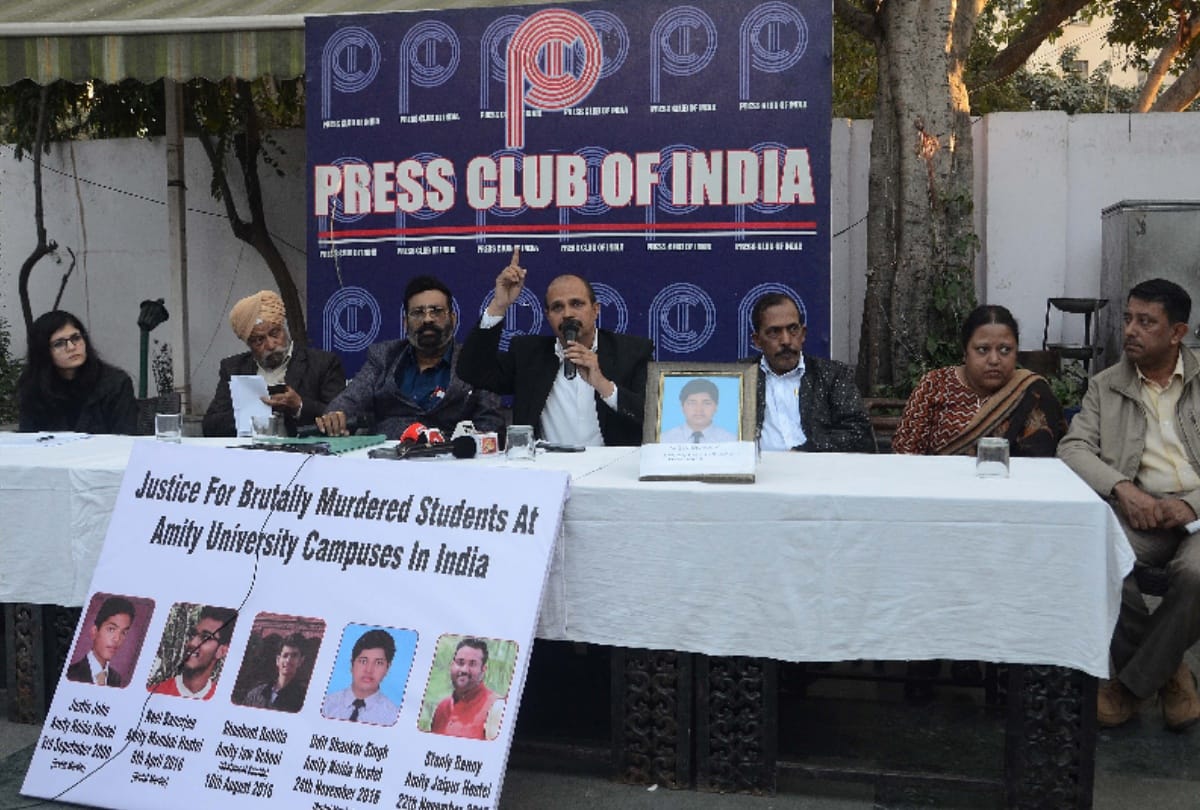 press conference of parents of dead students in amity university hostel