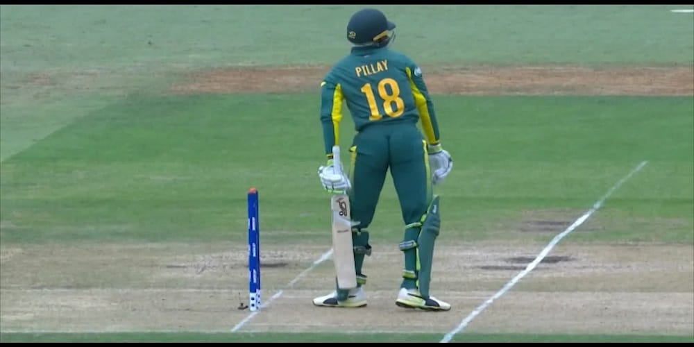 icc under 19 world cup south african batsman jiveshan pillay given out for obstructing field-
