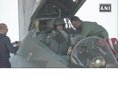Defence Minister Nirmala Sitharaman Flyies G-Suit Sukhoi 30 in jodhpur 