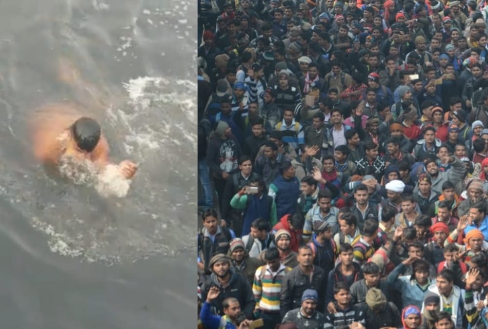 protesters asking for result of police recruitment jumped   into gomati river.