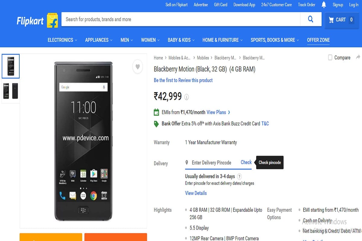 ब्लैकबेरी मोशन की स्पेसिफिकेशन BlackBerry Motion
