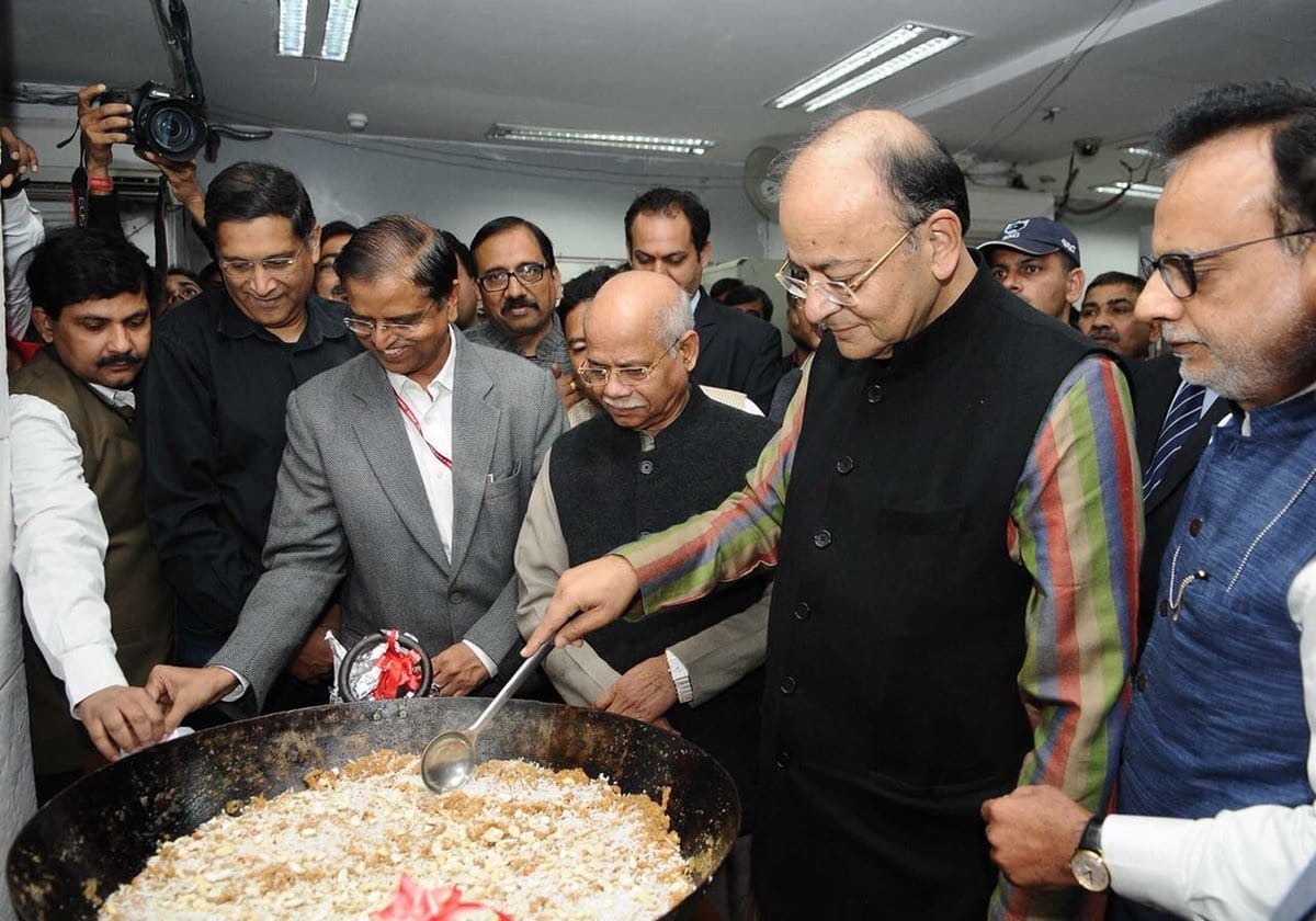 The ritual 'Halwa Ceremony' attended by Finance Minister Arun Jaitley