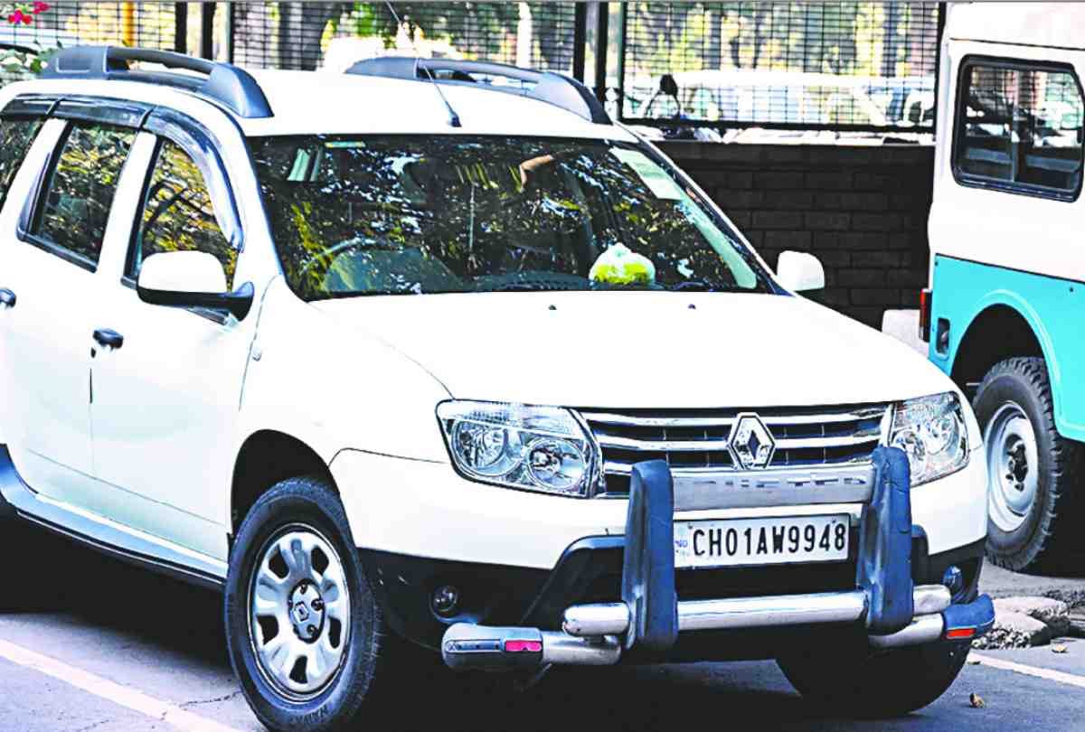 bull guard on chandigarh officers car