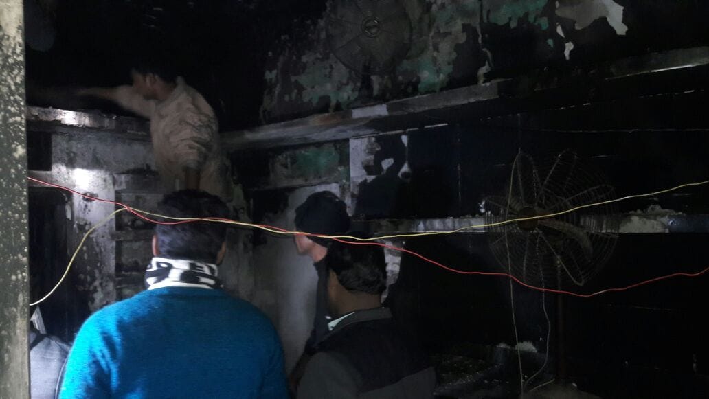 lit fire due to short circuit