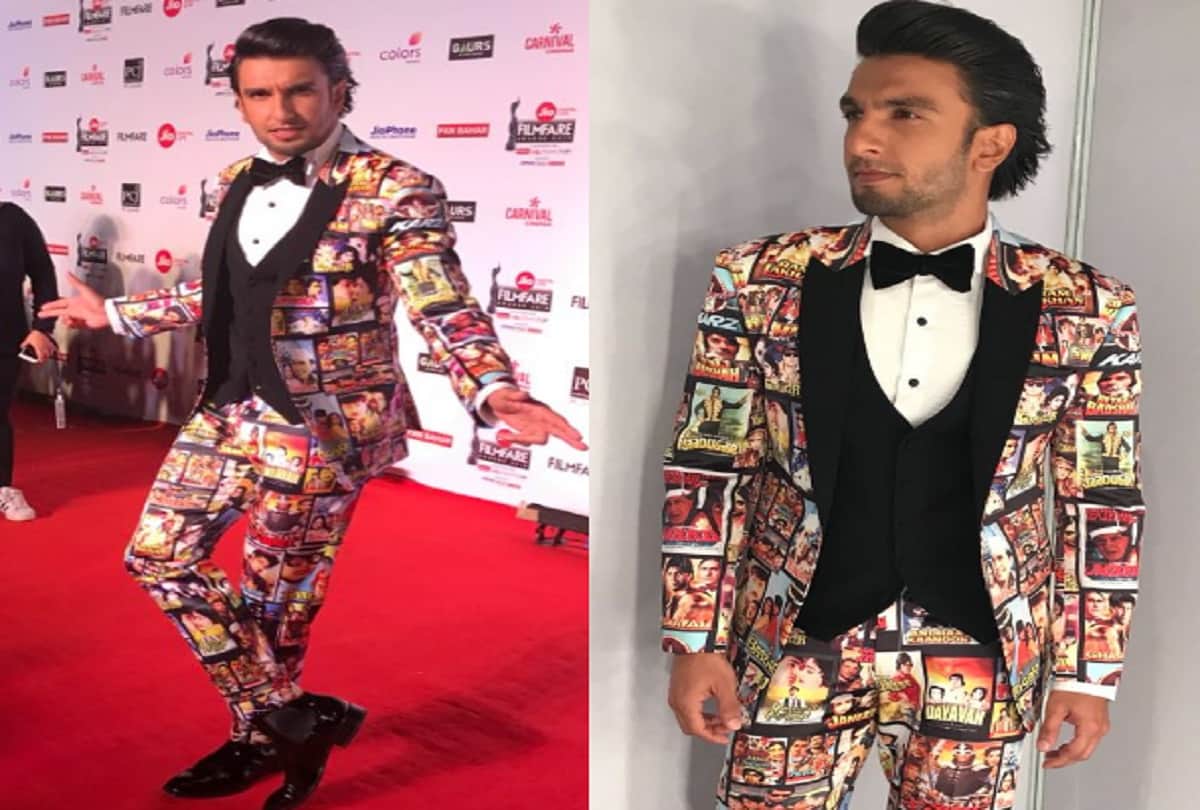Ranveer Singh spotted in fimly dress at Filmfare Award 2018 red carpet 