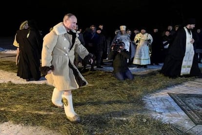 Russian President Vladimir Putin goes shirtless again and this time for Baptism Ritual