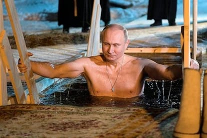 Russian President Vladimir Putin goes shirtless again and this time for Baptism Ritual