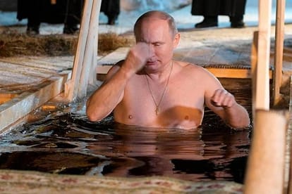 Russian President Vladimir Putin goes shirtless again and this time for Baptism Ritual