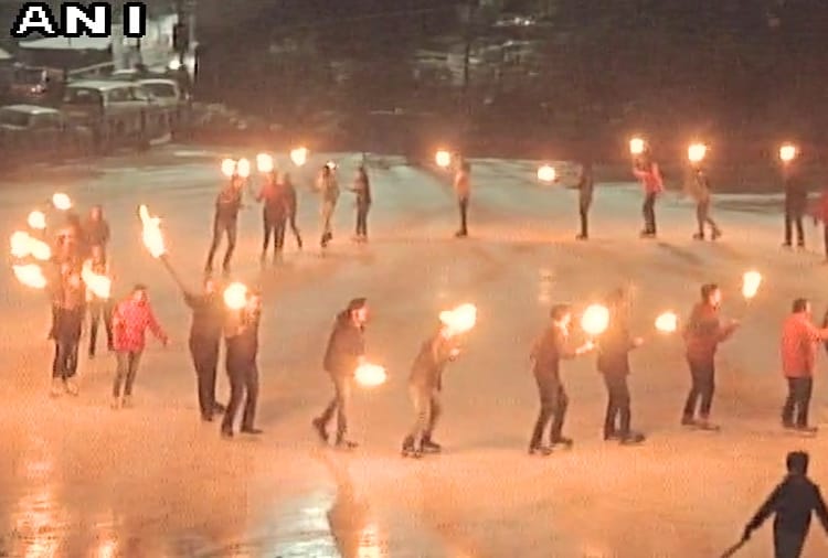Skaters in Shimla Ice Skating Rink skated with torches