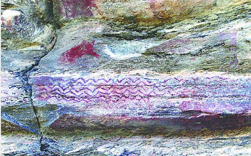 Rock paintings beginning to worsen by water from rock