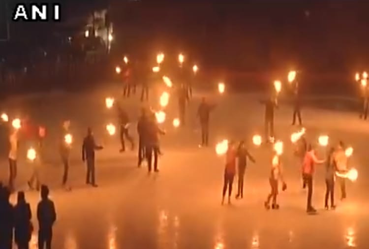 Skaters in Shimla Ice Skating Rink skated with torches