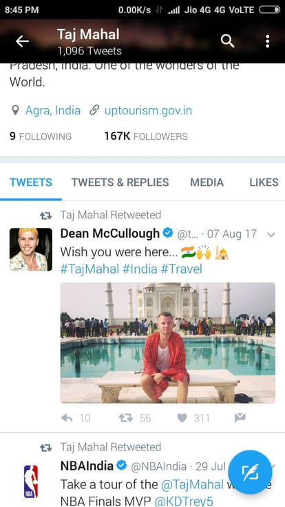 tajmahal twitter account is not active since august 2017