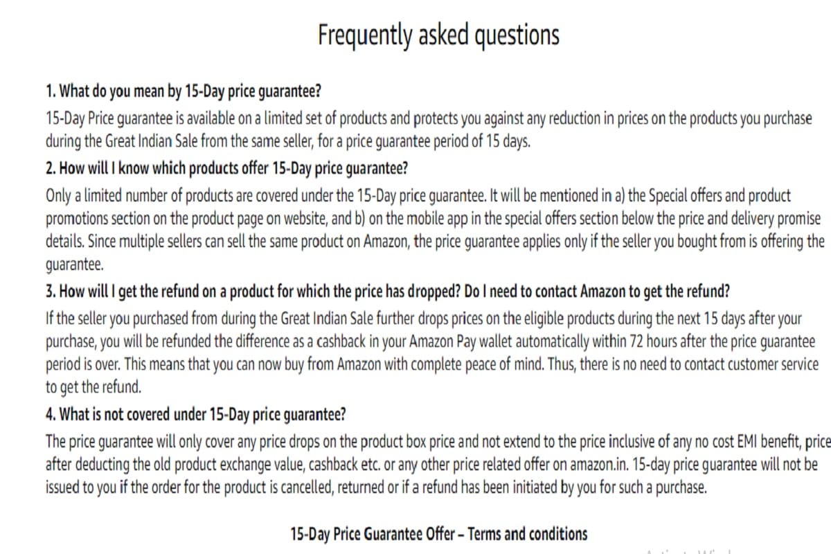 Amazon 15-Day Price Guarantee Scheme