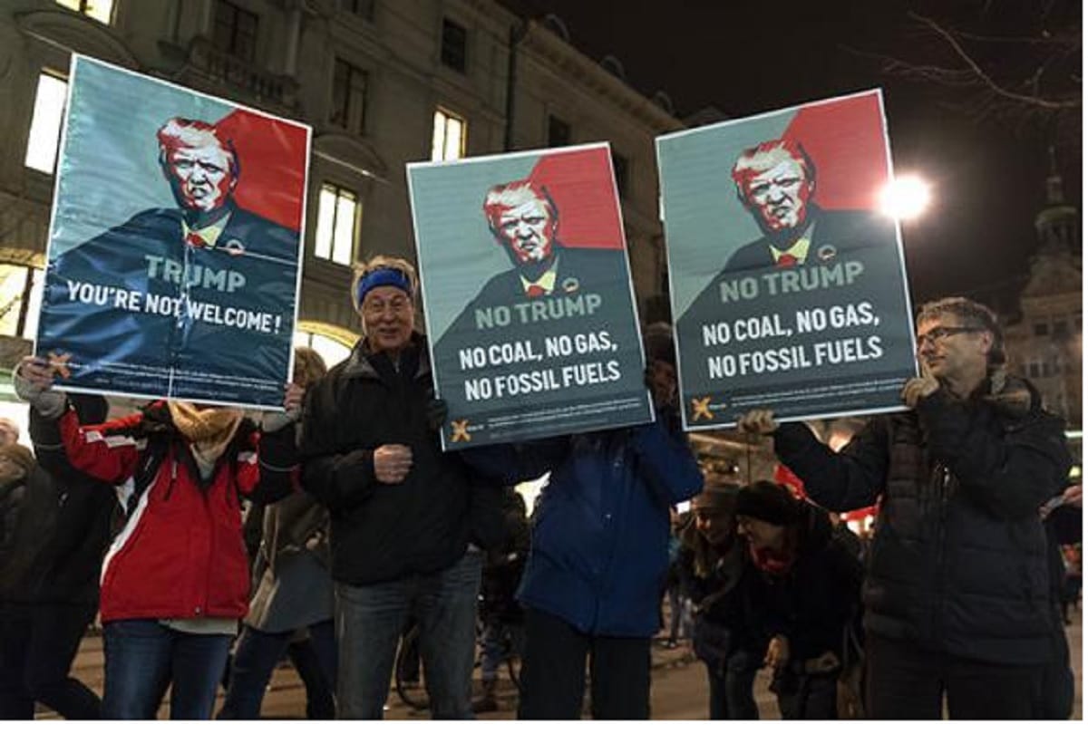 world economic forum: One thousand people Protest against US President Donald Trump in Switzerland 