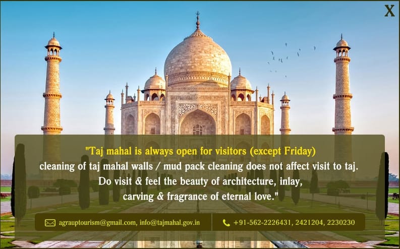 UP tourism department message on taj mahal website 