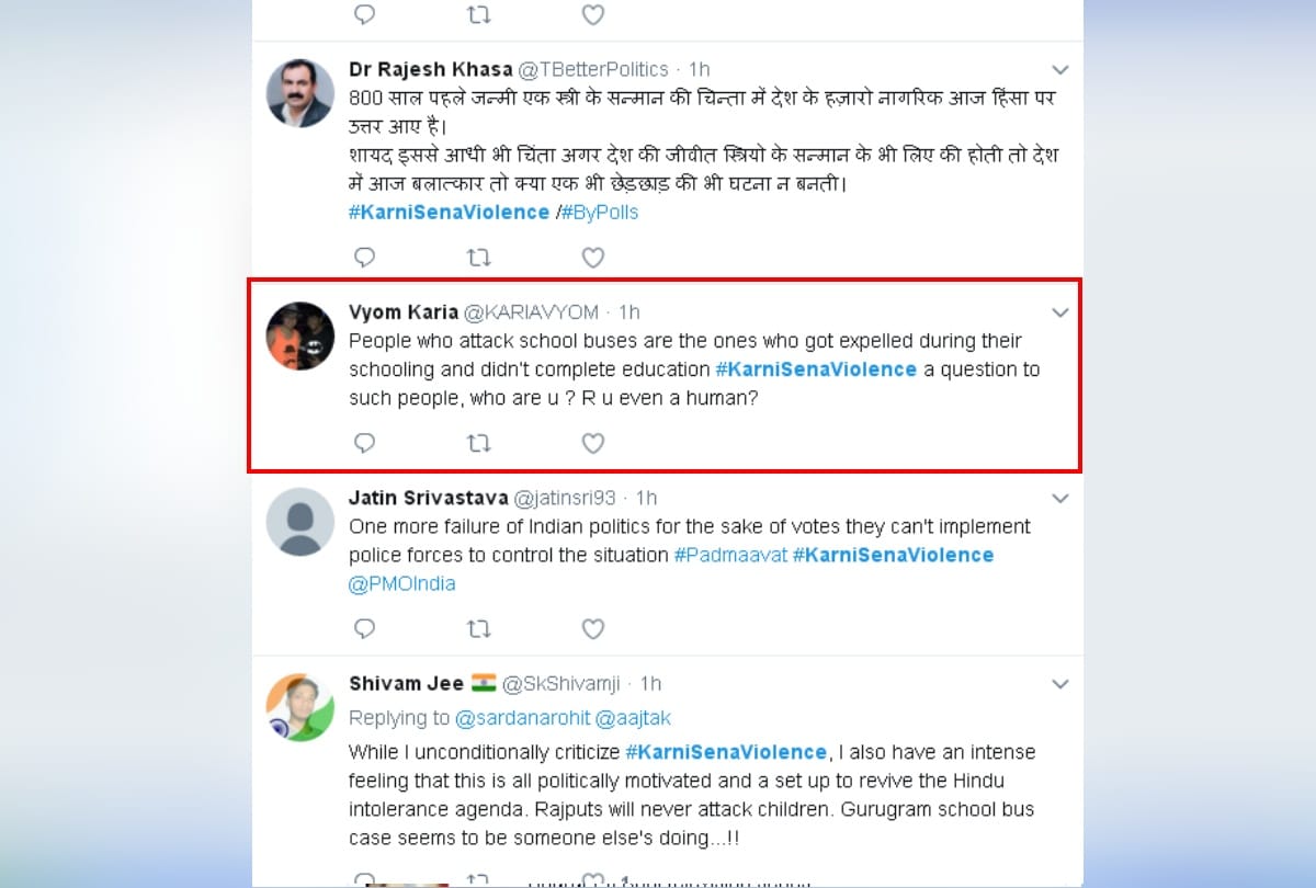 padmavat : reactions of people on twitter on gurugram protest on school bus