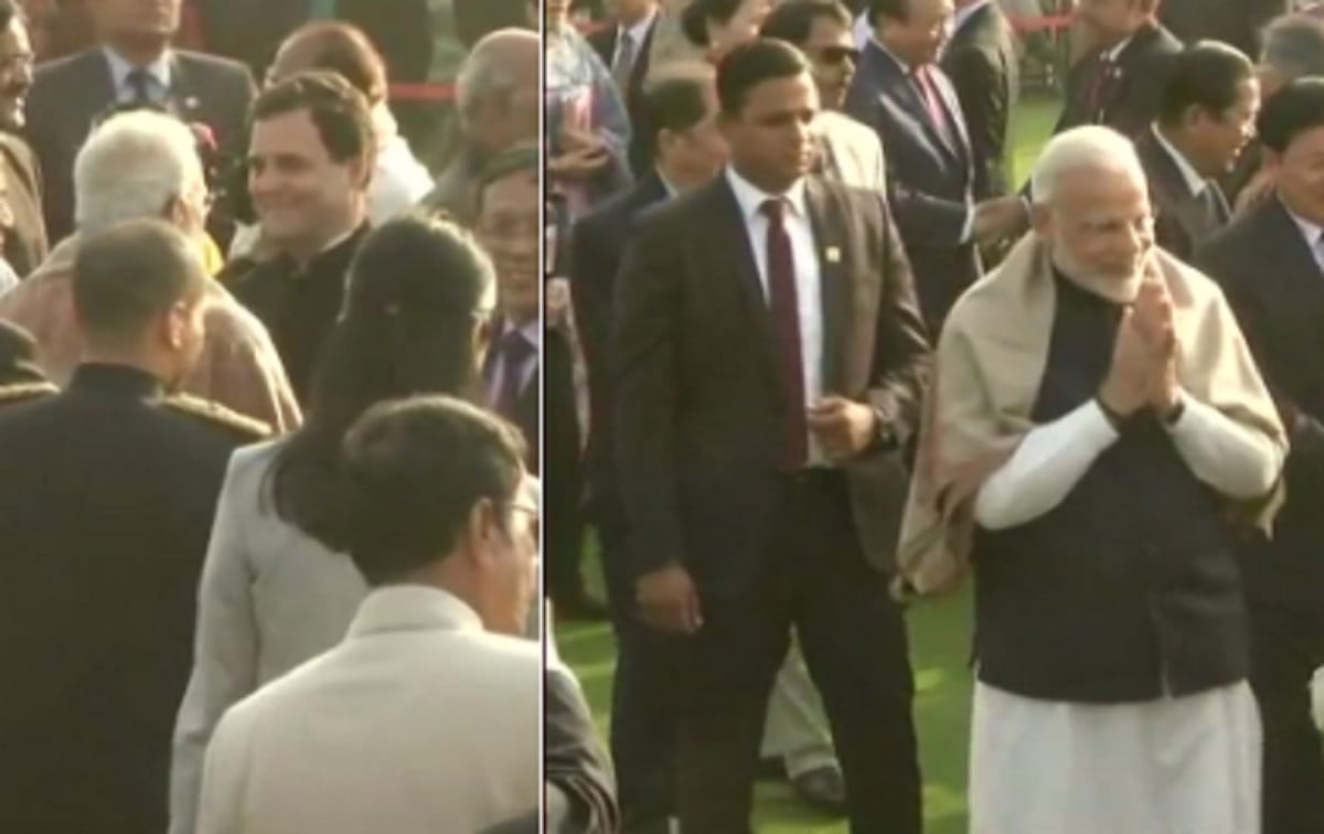 Republic Day: PM modi meets Rahul gandhi and Manmohan singh at president house