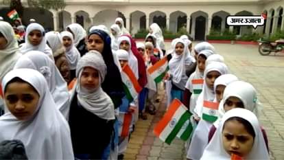 Children of Shahi Madarsa celebrate Republic Day in in Moradabad uttar pradesh  