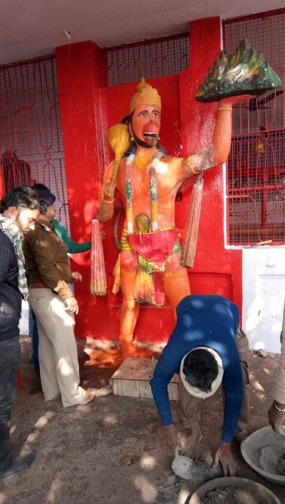 drunk man broke lord hanuman and shani dev statue