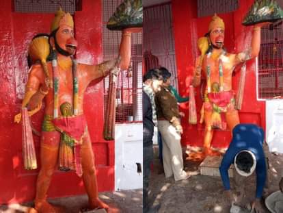 drunk man broke lord hanuman and shani dev statue