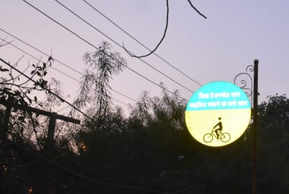 cycle track board covered with Cleanliness survey posters