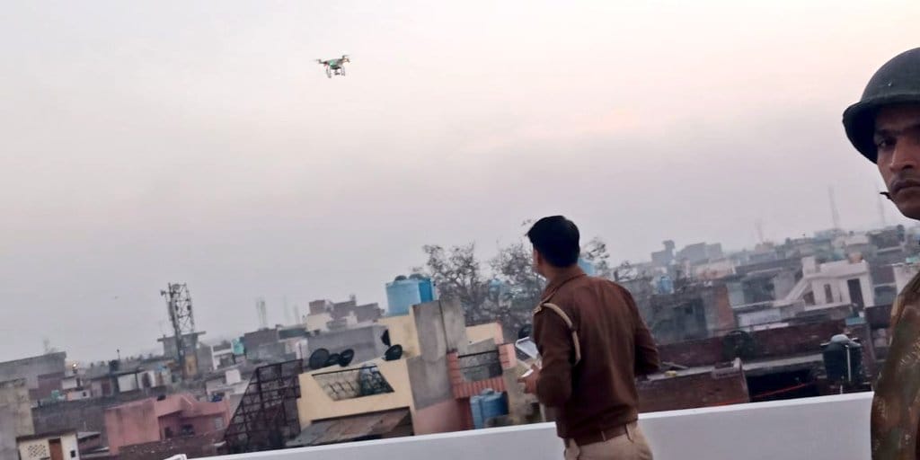 kasganj riot police keeping vigil by drone in city