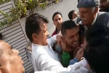 rajasthan ajmer outside of a polling station minister devnani and congress worker 