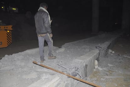 three injured when a beam falls down from an under construction flyover.