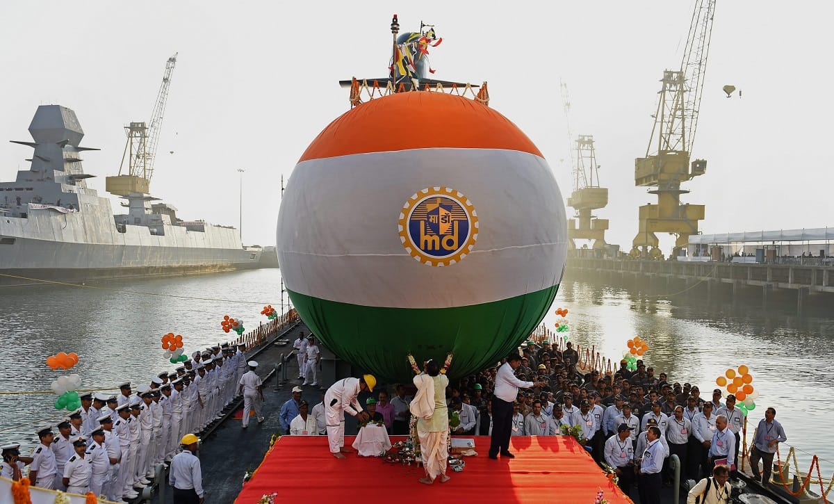 INS karanj submarine launches indian navy mumbai mazagon dock sunil lamba