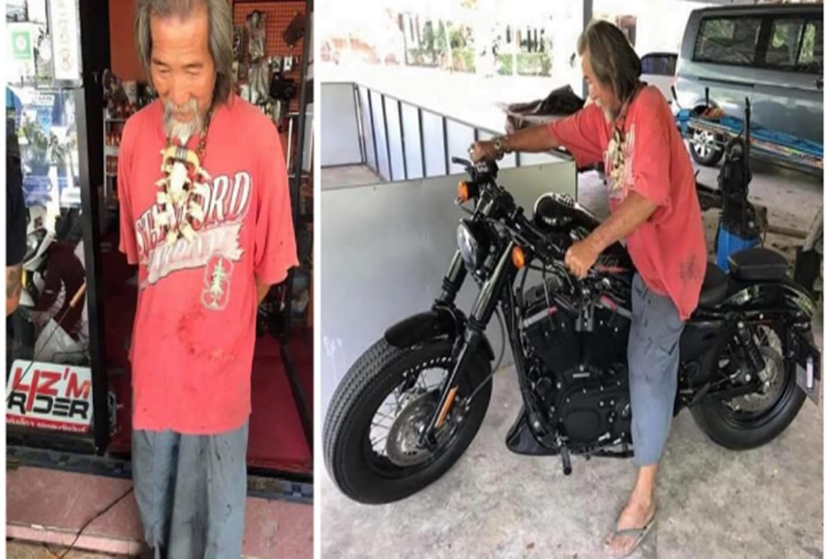 Thailand man running away from showroom just because of he looks like a beggar