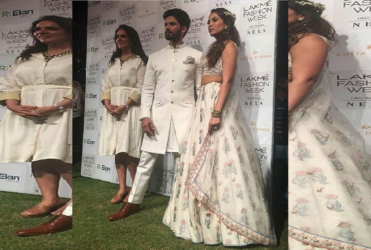 Shahid kapoor and Mira Rajput walk the Ramp for designer Snita Dongre at Lakme Fashion Week 2018