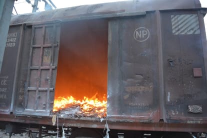 a fire in goods train on mathura junction 