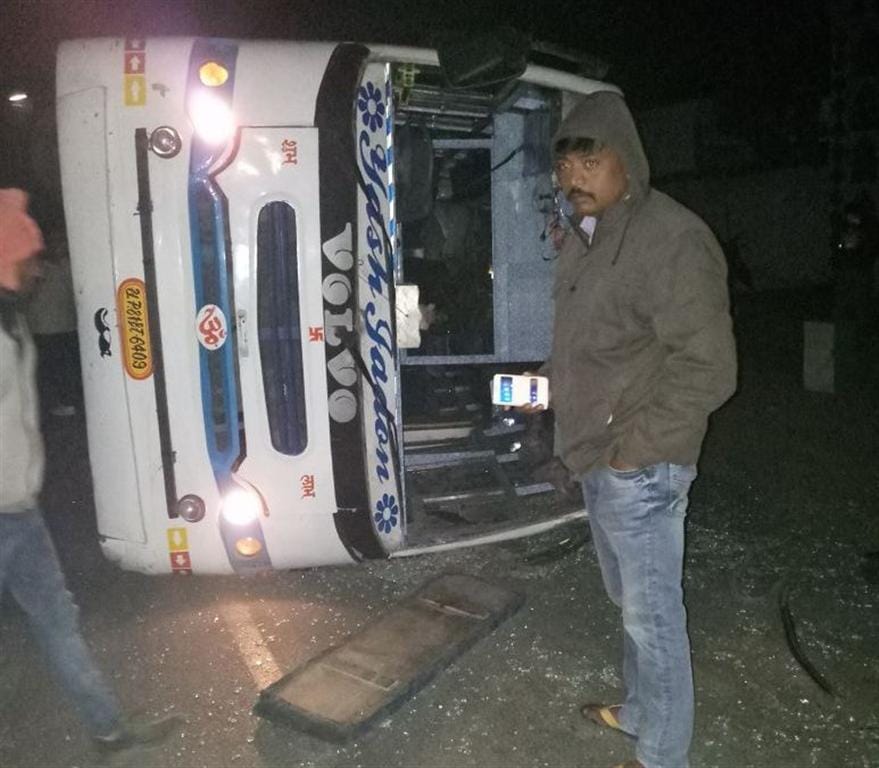 The accident, in front of the mazar in Atrauli, simply flipped