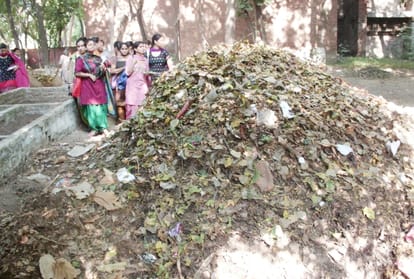 Composting with leaves, preparing in government school