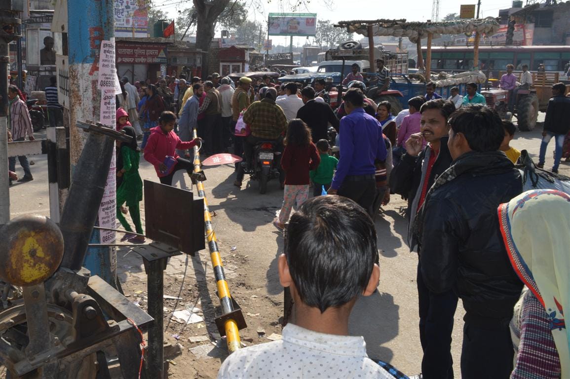 Loader break Railway crossing boom in Hathras