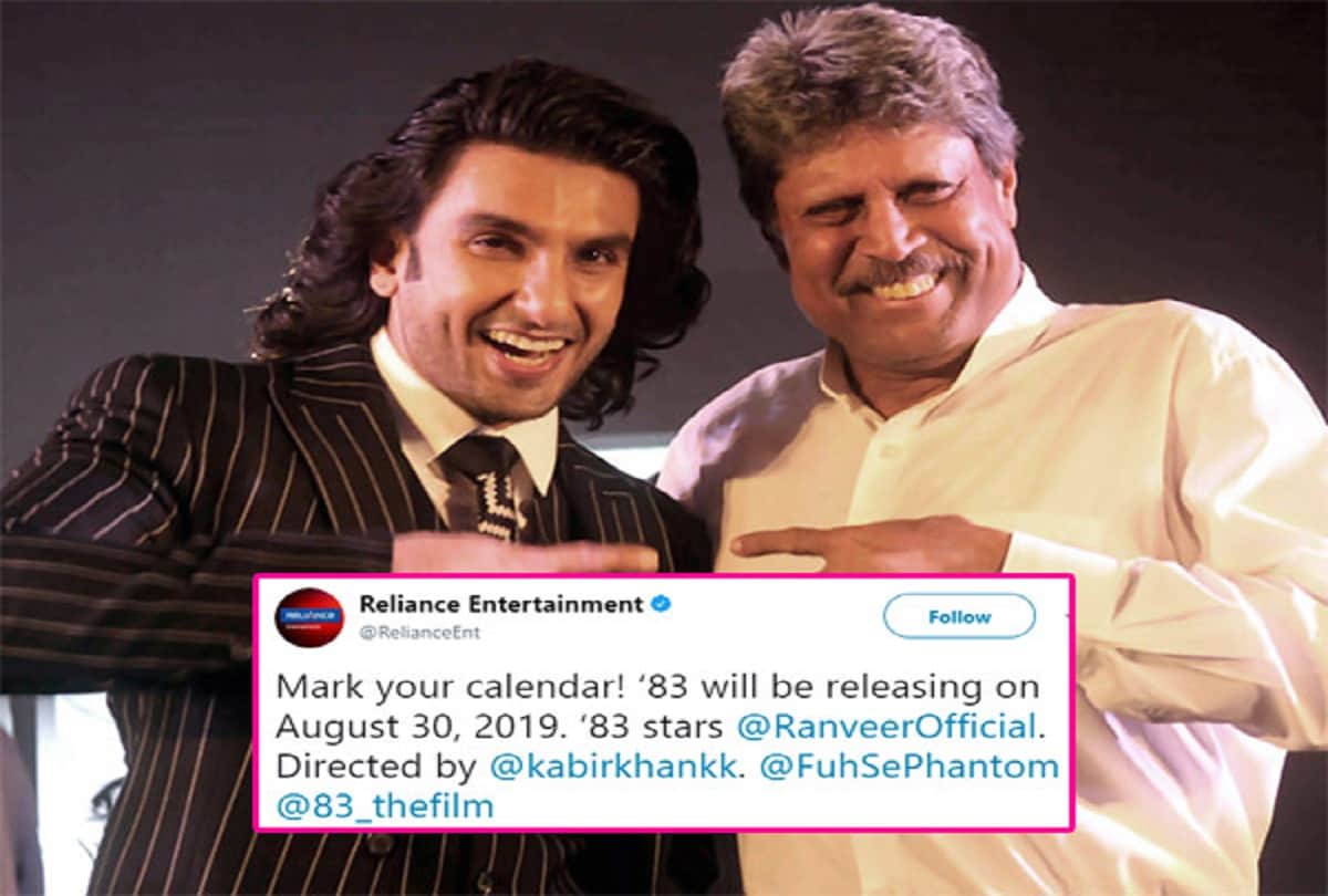 Ranveer Singh’s 83 based on world cup release on 30 August 2019