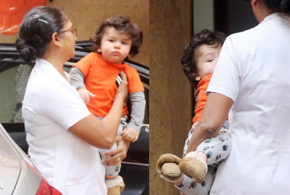 Little Taimur giving different poses on camera 