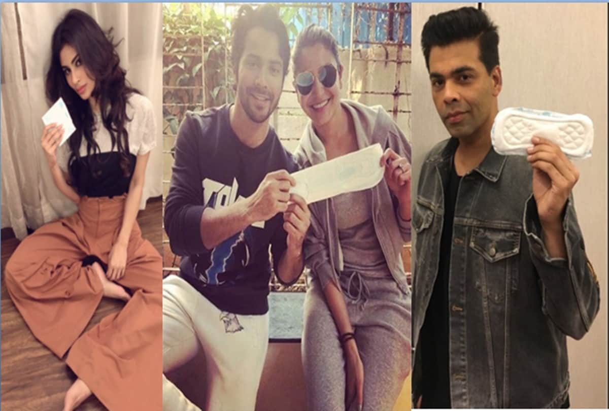 karan johar share the photo with sanitary napkin akshay kumar padman challenge accepted