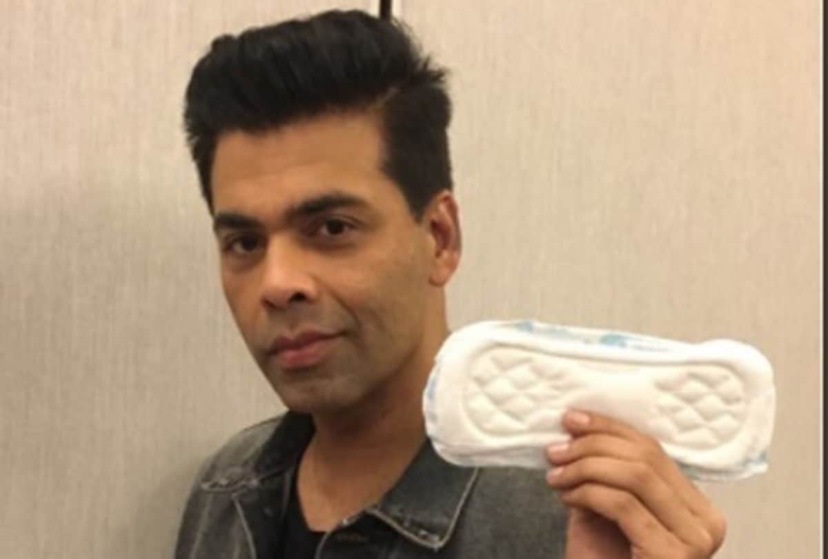 karan johar share the photo with sanitary napkin akshay kumar padman challenge accepted