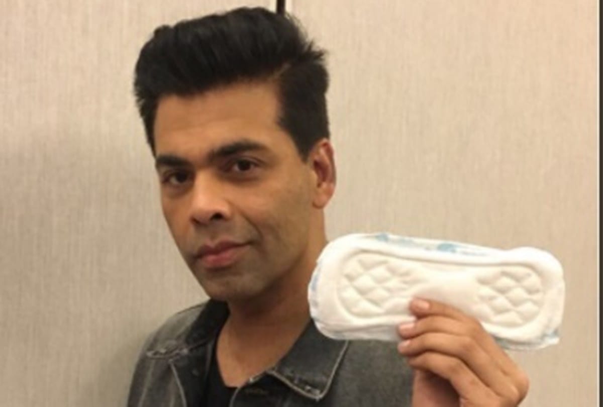 karan johar share the photo with sanitary napkin akshay kumar padman challenge accepted