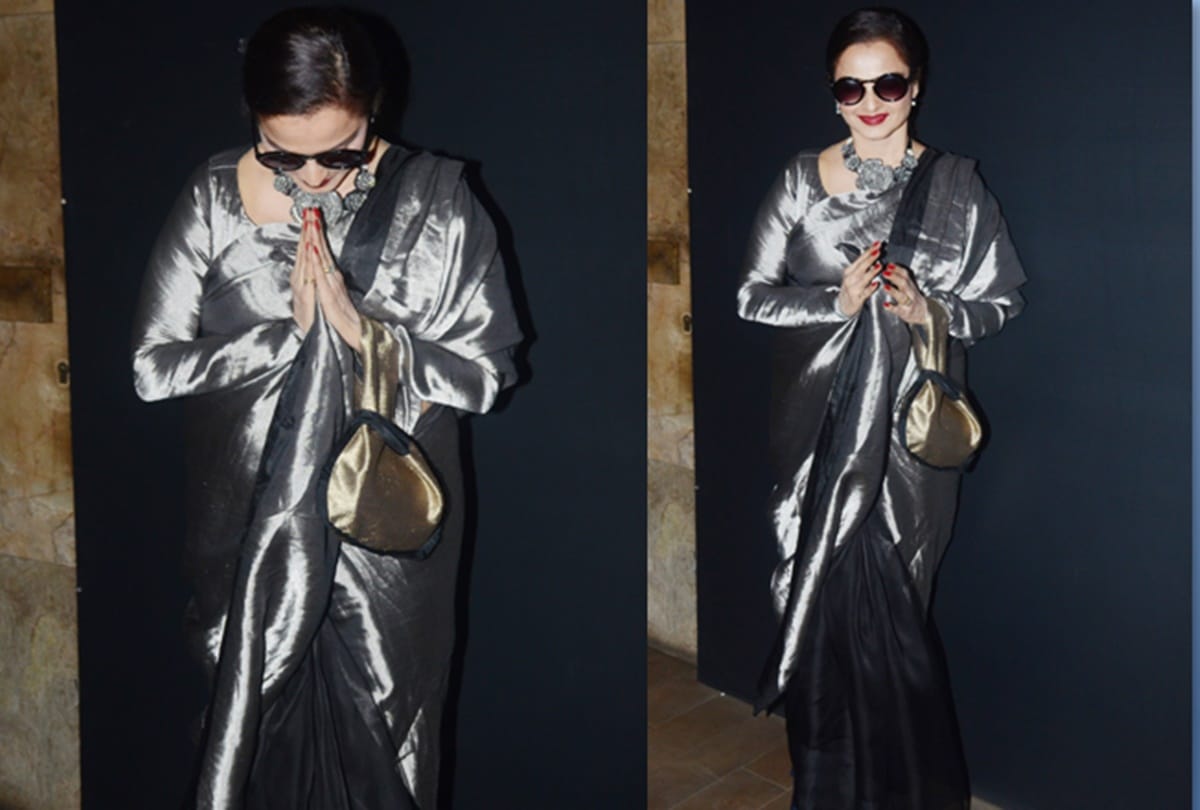 actress rekha spotted in new look at party without sindoor and bangles