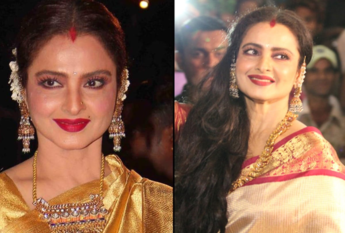 actress rekha spotted in new look at party without sindoor and bangles