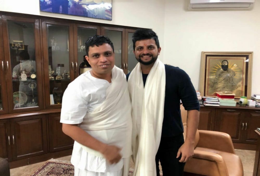 cricketer suresh raina asked for a gift to Acharya Bal Krishna