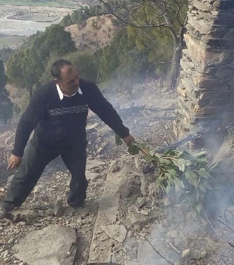 चोली पंचायत के गांव सलेरा में गौशाला, सेब के पौधे व घासनियां जली