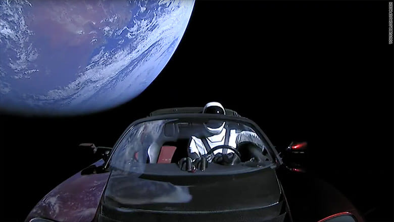 Amazing photos of space x  falcon heavy, sports car in Space 