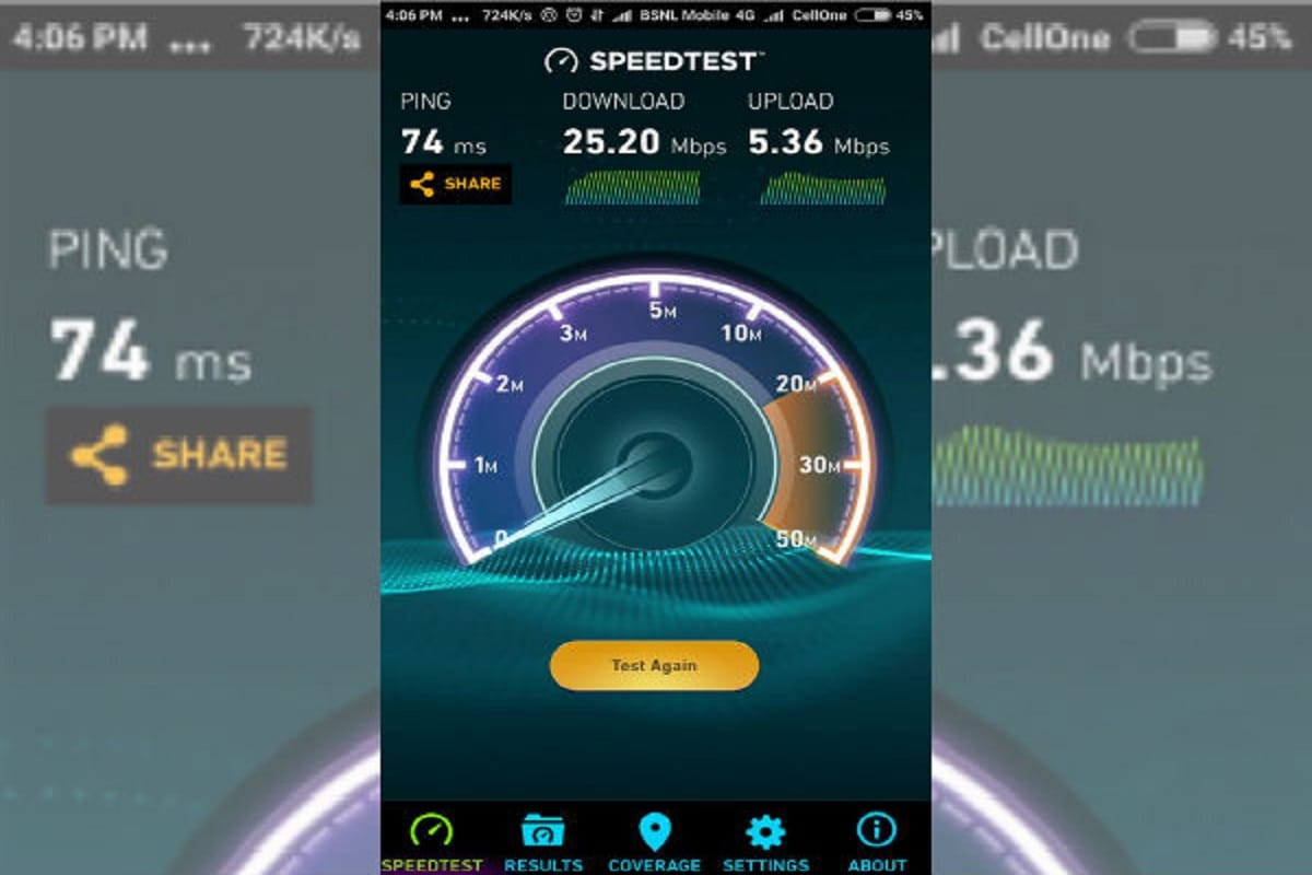 BSNL Launched 4G Service in Kerala with downloading speed of 25.20Mbps