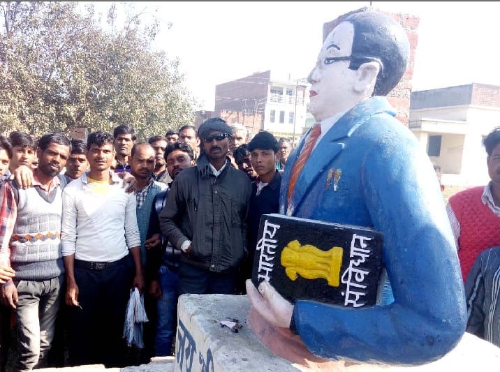 Protest on damaging ambedkar statue