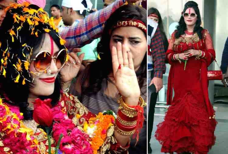 Self Styled God Woman Radhe Maa in Red Colour Gown